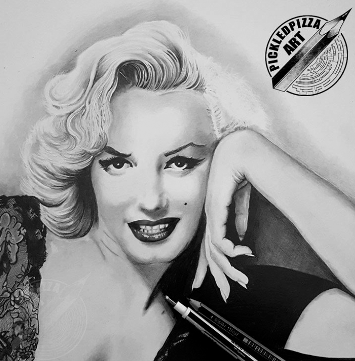 Marylin Monroe, Firstly created using two images of Marylin to create a new image, then drawn in HB pencil on Bristol Board.