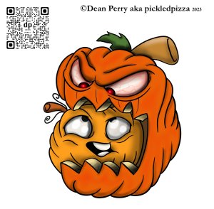 a bigger pumpkin tries to eat a smaller pumpkin