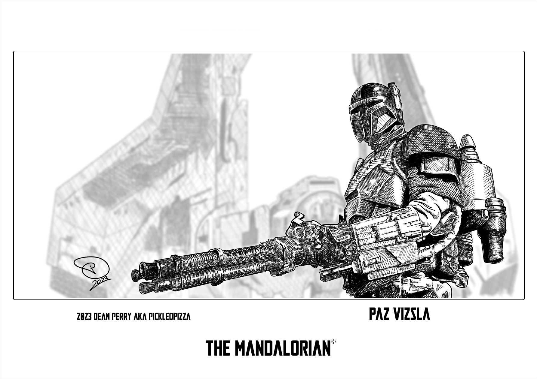 a digital drawing of Paz Vizsla from The Mandalorian